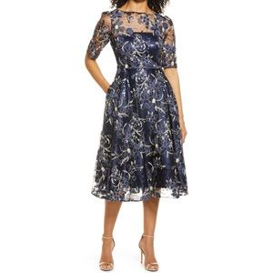 Eliza j Sequin Floral Fit & Flare Midi Dress Size 10 Nwot